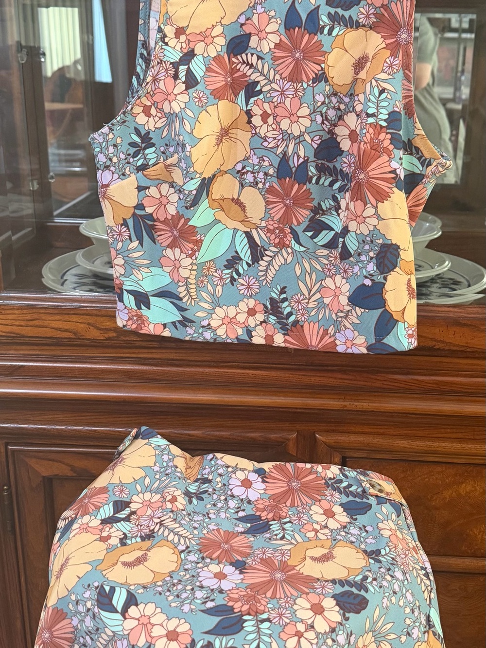 Floral Print Midi tank in Teal and Coral - Women's Skort